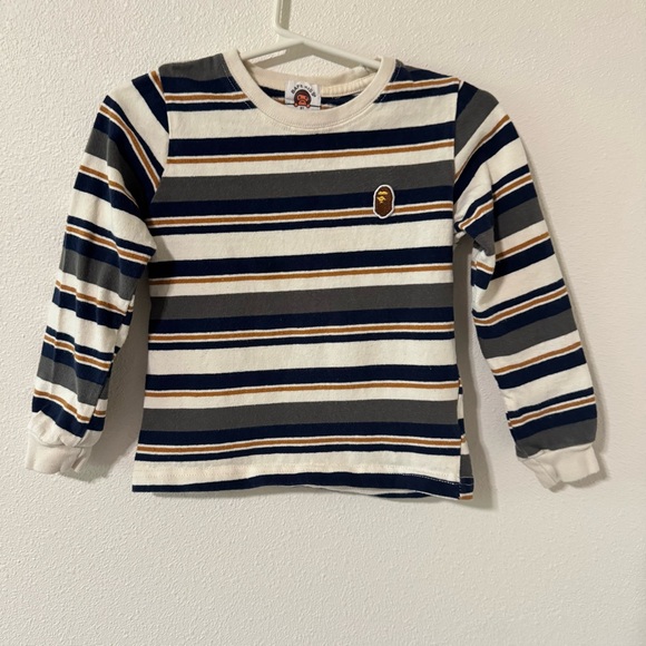 Bape Kids Abathing Ape Stripe Long Sleeve Tee Embroidered Patch Logo-100/1-2Y - Picture 1 of 11
